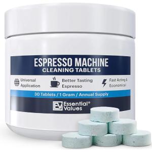 imageEssential Values Espresso Machine Cleaning Tablets 30 Tablets Compatible with Breville Barista Express Gaggia Delonghi Jura Philips  Universal Descaler for Espresso Machines1 Count Pack of 30