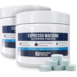 imageEssential Values Espresso Machine Cleaning Tablets 30 Tablets Compatible with Breville Barista Express Gaggia Delonghi Jura Philips  Universal Descaler for Espresso Machines2 packs