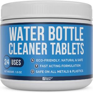 imageEssential Values Water Bottle Cleaner  Water Bottle Cleaning Tablets ampamp Reservoir Bladder Cleaner Tabs 24 Tablets  Tumbler Dispenser Hydration Pack Washer  Manufactured in USA1 Count Pack of 24