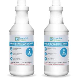 imageEssential Values 2X Refill Septic Treatment Solution Compatible with InSinkErator Septic Assist Bio Charge Evolution Models Septic Shock and Tank Cleaner1 Fl Oz Pack of 2