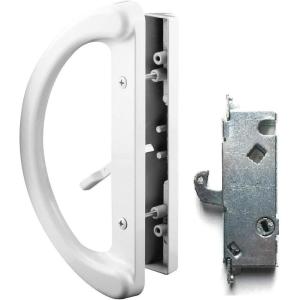 imageEssential Values Patio Door Handle Set Sliding Door Lock Handle  Latch Combo  2Handle White Diecast Replacement for Sliding Doors  31516 Hole Spacing for Mortise Style LocksHandle  Latch Combo